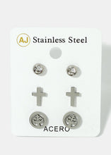 Load image into Gallery viewer, 3-Pair Cross &amp; Tree Earrings
