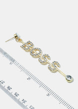 Load image into Gallery viewer, Dangling Rhinestone "BOSS" Earrings
