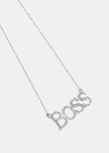 "BOSS" Rhinestone Pendant Necklace