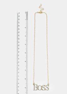 "BOSS" Rhinestone Pendant Necklace